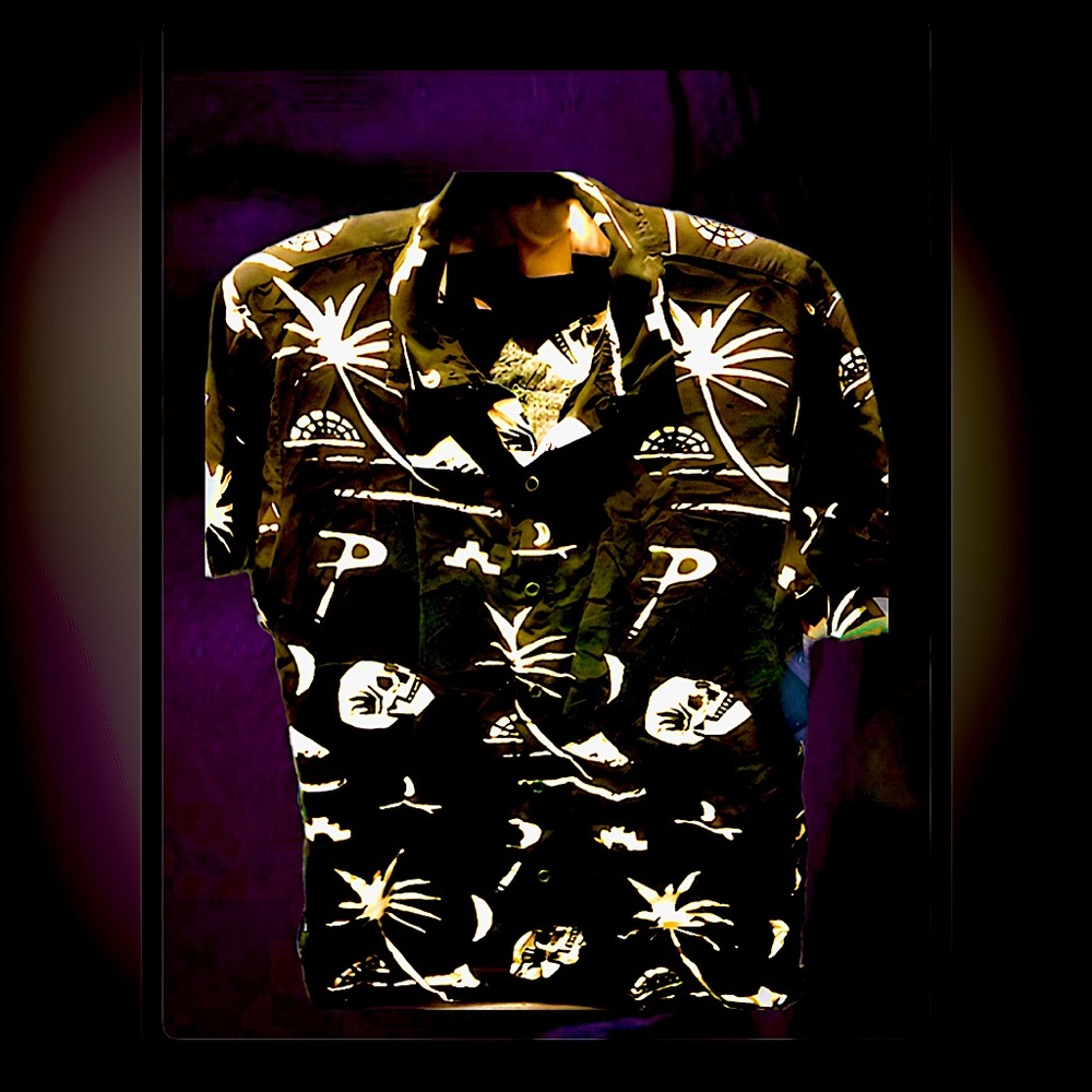 Casual Black Tropical Print Button-Down Shirt